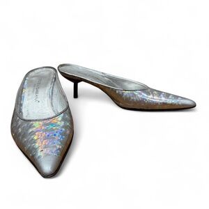 Dolce & Gabbana Iridescent Silver Pointed Mule Heels